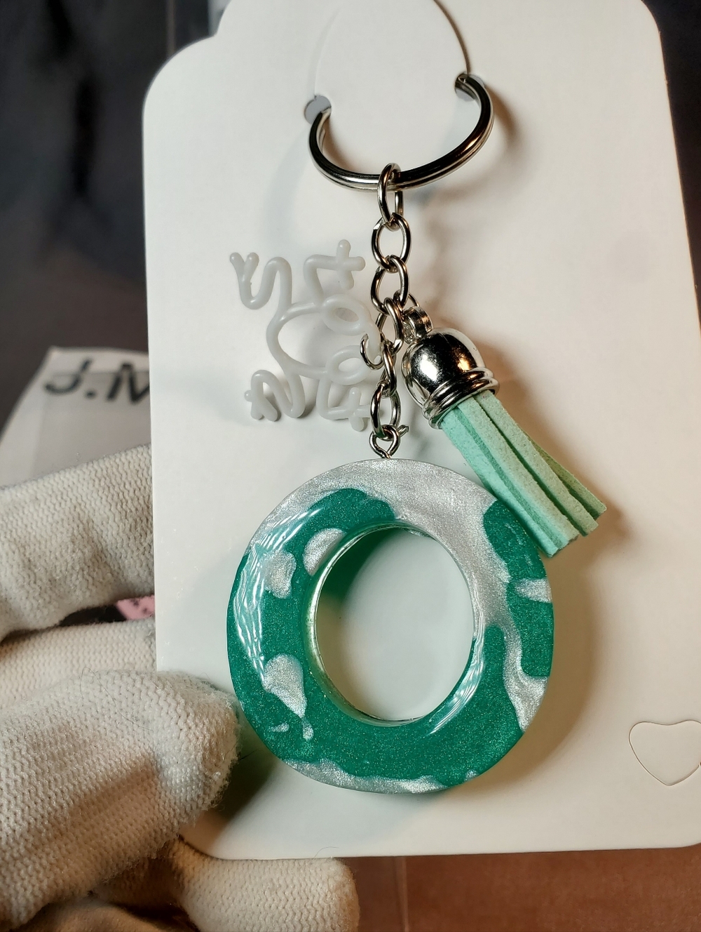 Stunning Emerald & Mint Swirl Hand-Poured Resin Letter "O" Keychain